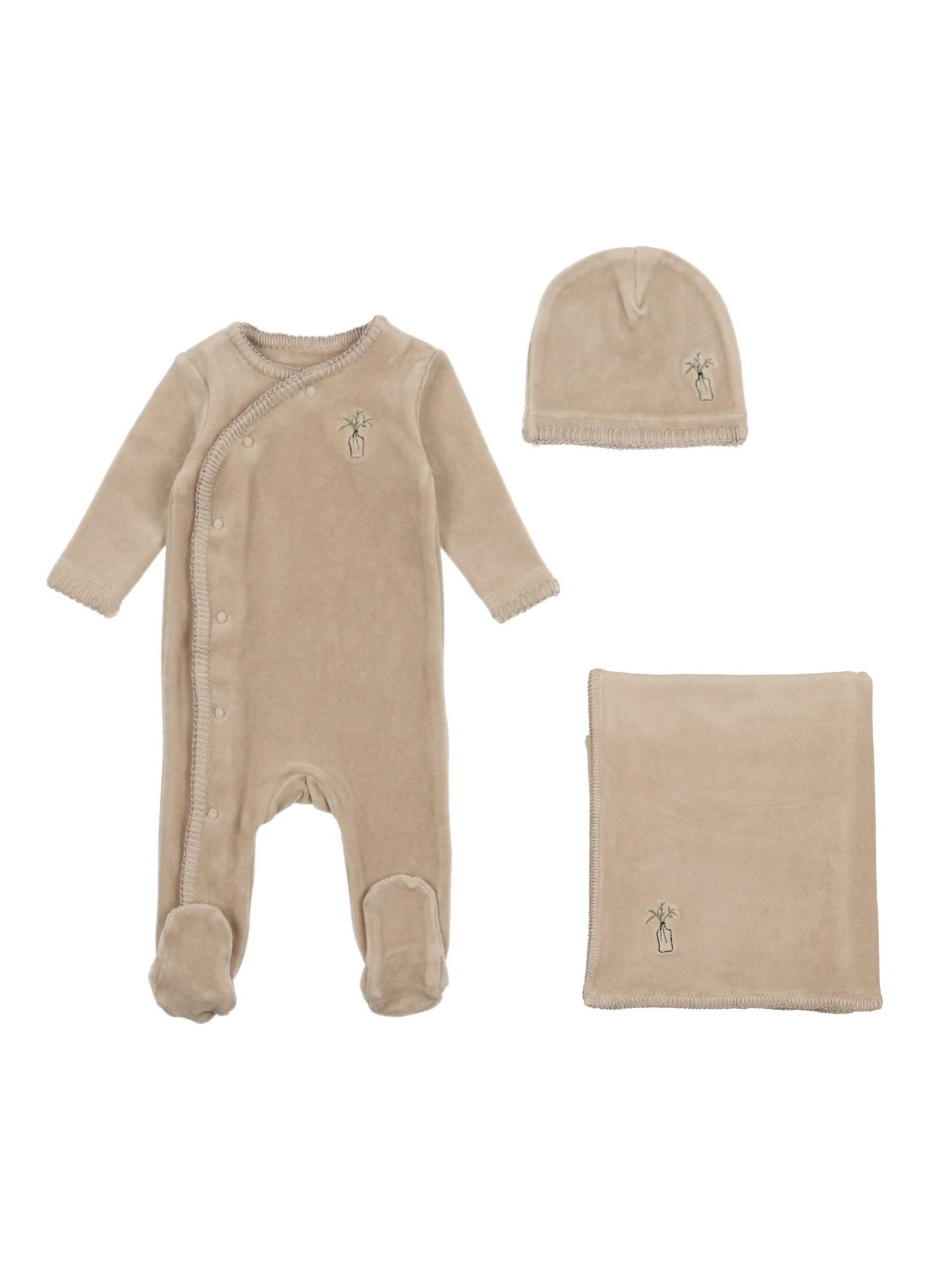 Bee & Dee Pure Cashmere Velour Embroidered Edge Take Me Home Set