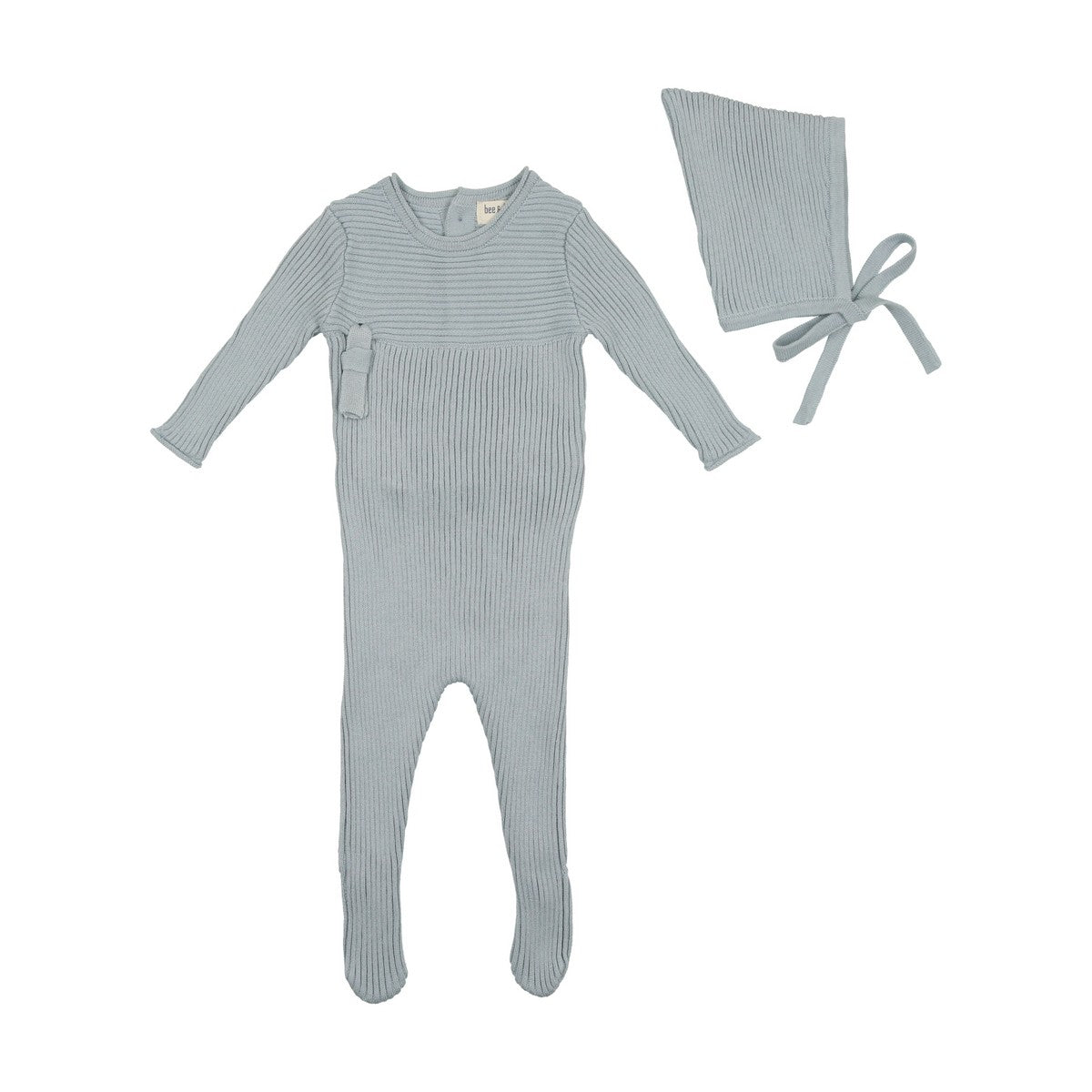 Bee & Dee Sky Blue Combination Knit Footie with Bonnet