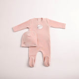 Bee & Dee Dusty Pink Birdie Branch Velour Footie Set