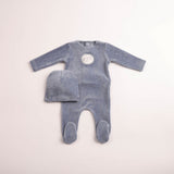 Bee & Dee Indigo Birdie Branch Velour Footie Set
