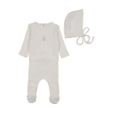 Bee & Dee Chalk White Bird Pointelle Footie Set