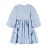 Lilou Blue Embroidered Polka Dot Side Tiered Dress