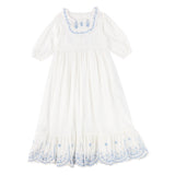 Bamboo White Embroidered Scalloped Trim 3/4 Sleeve Dress