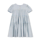 Papillon Blue Floral Embroidered Tiered Dress