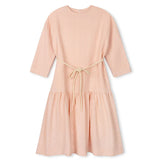 Minimal Pink Gauze Tiered Dress With Rope Belt