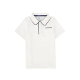 Water Club Navy Piped Polo Swim Top