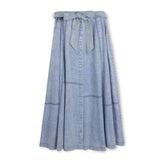 Vibe Light Blue Denim Tencil Seamed Button Down Skirt
