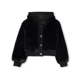Papillon Black Fuzzy Ribbed Cuffing Coat