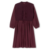 Minimal Burgundy Bow Vest Pleated Dress