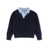 Harper James Navy Pinstriped Collared Sweater