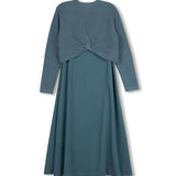 Minimal Teal Knit Twist Sweater And Silk Jumper