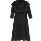Lilou Black Ribbed Robe With Vest Overlay