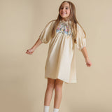 Lilou Beige Floral Embroidered High Waisted Dress