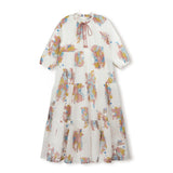 Minimal Floral Tiered Tassel Neck Dress