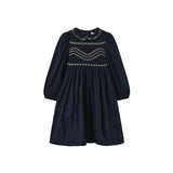 Lilou Navy Smocked Metallic Embroidered Dress