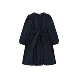 Lilou Navy Smocked Metallic Embroidered Dress