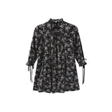 Papillon Black Floral Ruffle Neck Dress