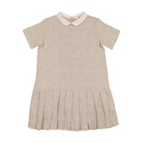 Coco Blanc Sand Linen Short Sleeved Drop Pleat Dress
