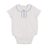 Coco Blanc White W/ Blue Peter Pan Stitched Romper