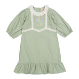 L Sage Rose Embroidered 3/4 Sleeve Dress