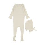 Mema Ivory Pointelle Knit Footie Set