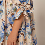 Piccola Ludo Beige & Blue Floral Contessa Dress