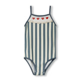 Cabana Grey Stripe Heart Trim Bathing Suit