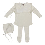 Carmina Ivory Floral Collar Knit Three Piece Set