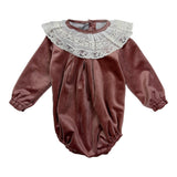 Carmina Rose Lace Collar Velvet Romper