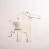 Bee & Dee Chalk White Classic Stitch Velour Footie Set