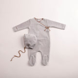 Bee & Dee Dusty Blue Classic Stitch Velour Footie Set