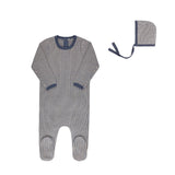 Looms Blue/Ivory Thin Stripe Footie & Bonnet Set