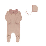Looms Pink/Ivory Thin Stripe Footie & Bonnet Set