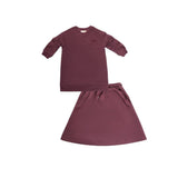 Numu Eggplant Embroidered Bow Sweatshirt Set