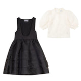 Pip+Pio Black Low Cut Tiered Jumper With Organza Shirt