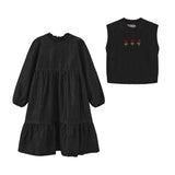 Phil and Phoebe Black Denim Jug Knit Vest Detail Dress