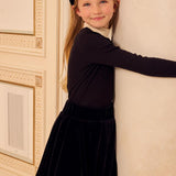 Little Parni Black Velour Pleated Skirt