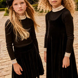 Little Parni Black Velour Pleated Skirt