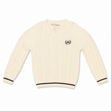 Teela Ivory Cable Trim V Neck