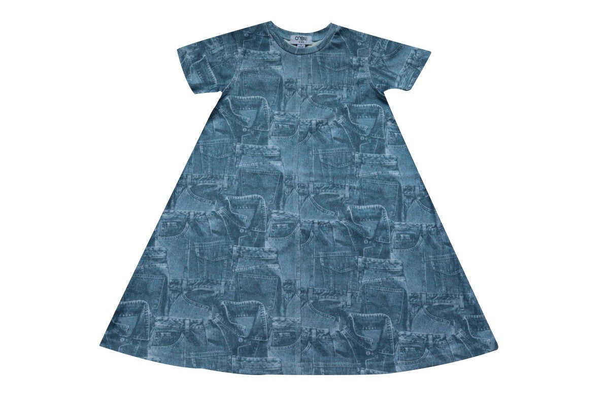 Crew Blue Jean Patchwork Printed Dress
