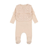 Bee & Dee Champagne Pink Crochet Pullover Vest Footie Set