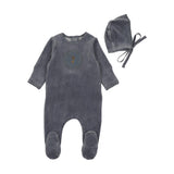Bee & Dee Hydrangea Blue Crochet Velour Footie Set