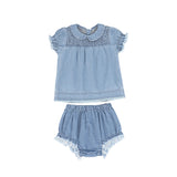 Bace Light Denim Fringe Smocked Set