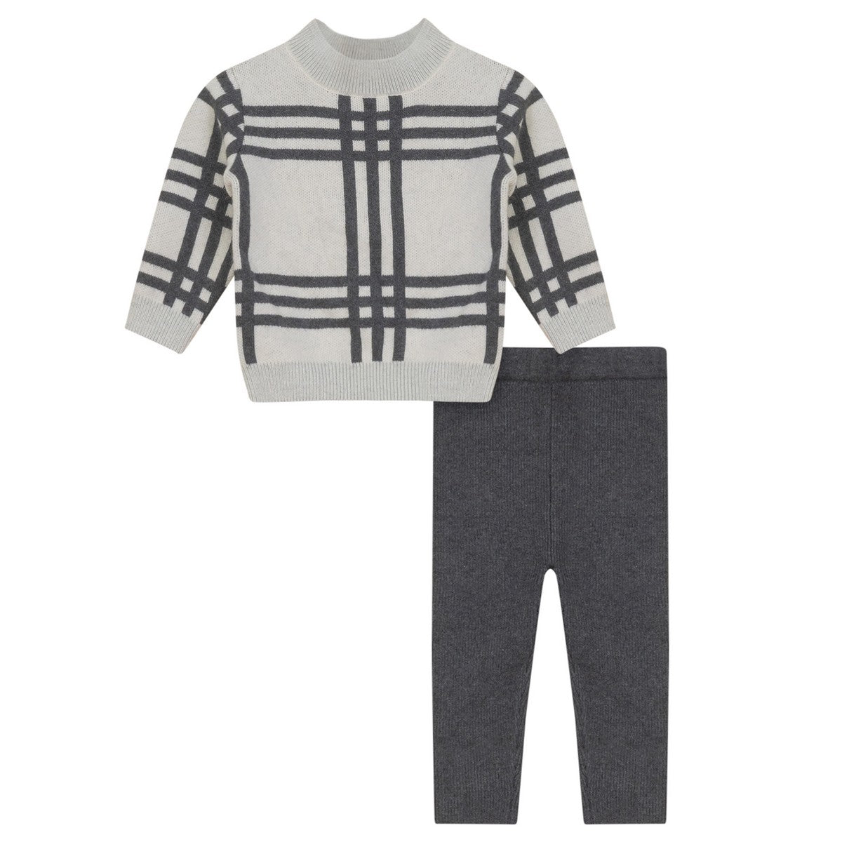 Blumint Cream/Charcoal Plaid Mock Neck Set
