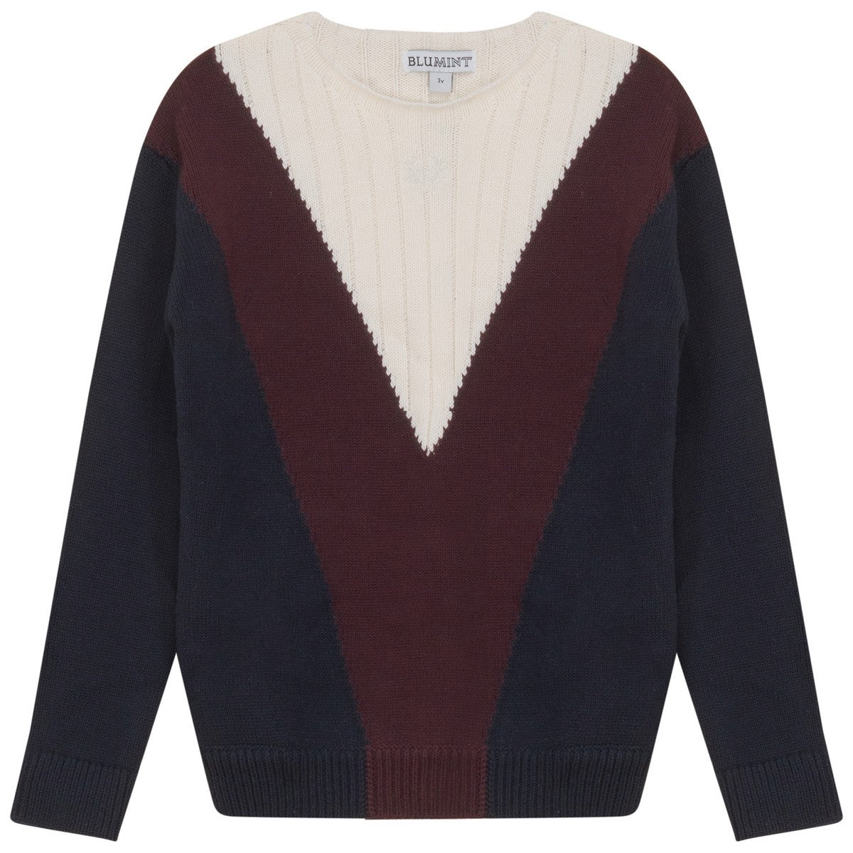 Blumint Navy/Burgundy Ribbed V Detail Sweater