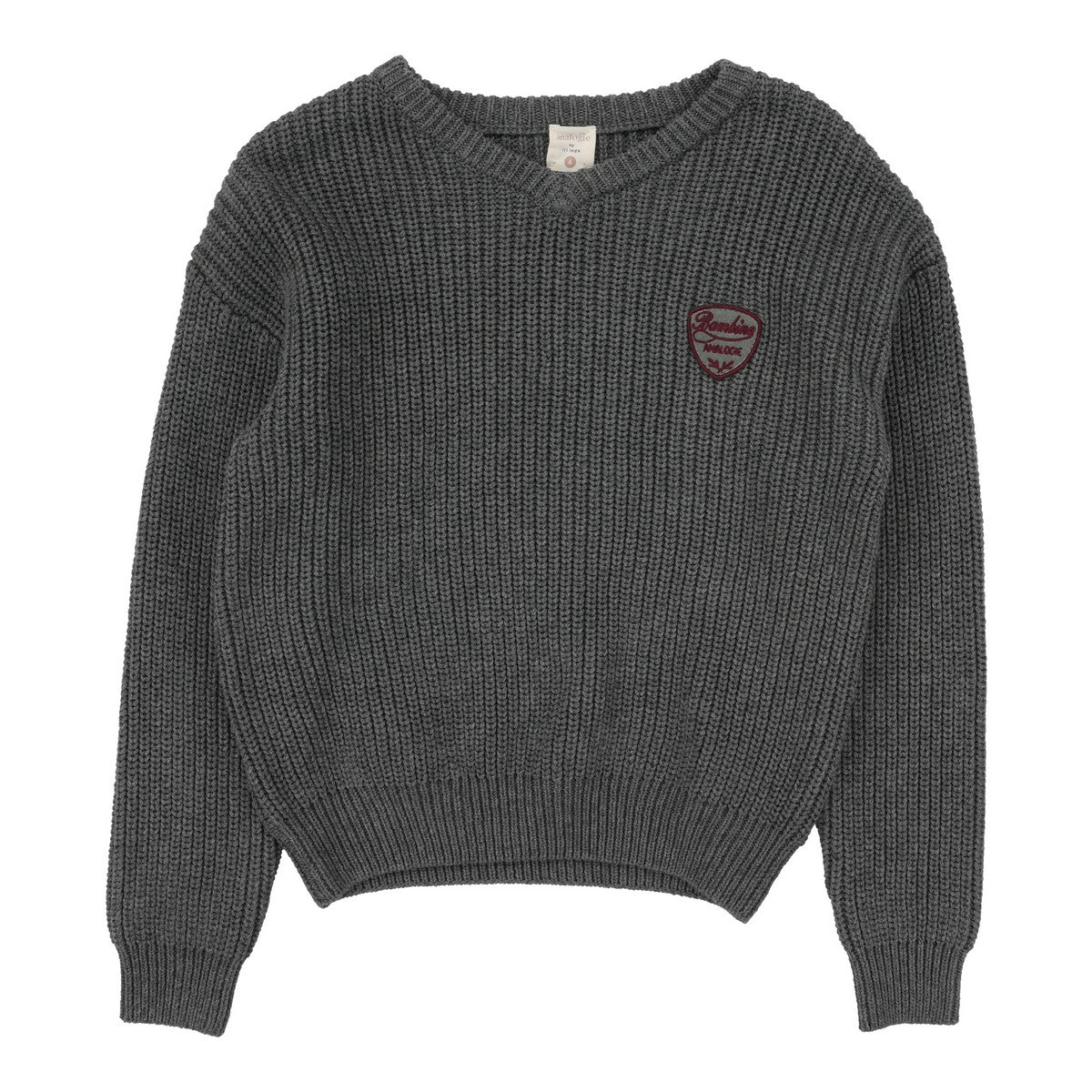 Analogie Mid Grey Knit Vneck Sweater 