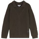 Mann Olive Braided Cable Knit Collar Sweater