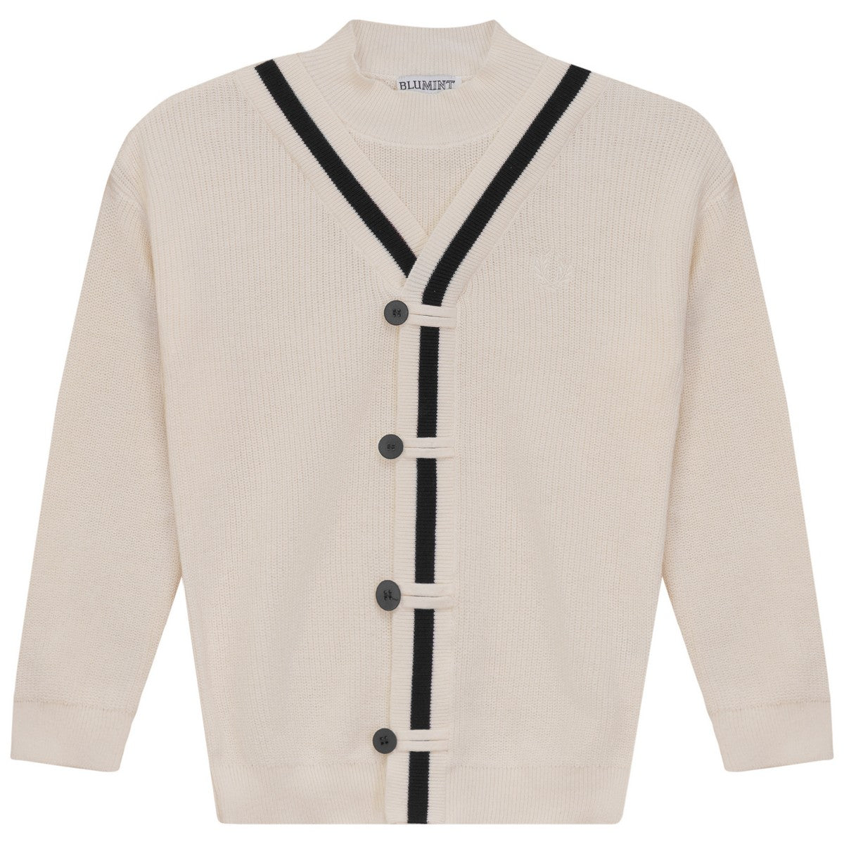 Blumint Cream/Black Contrast Trim Cardigan Mock Neck
