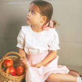 Bamboo White/Pink Smocked Set