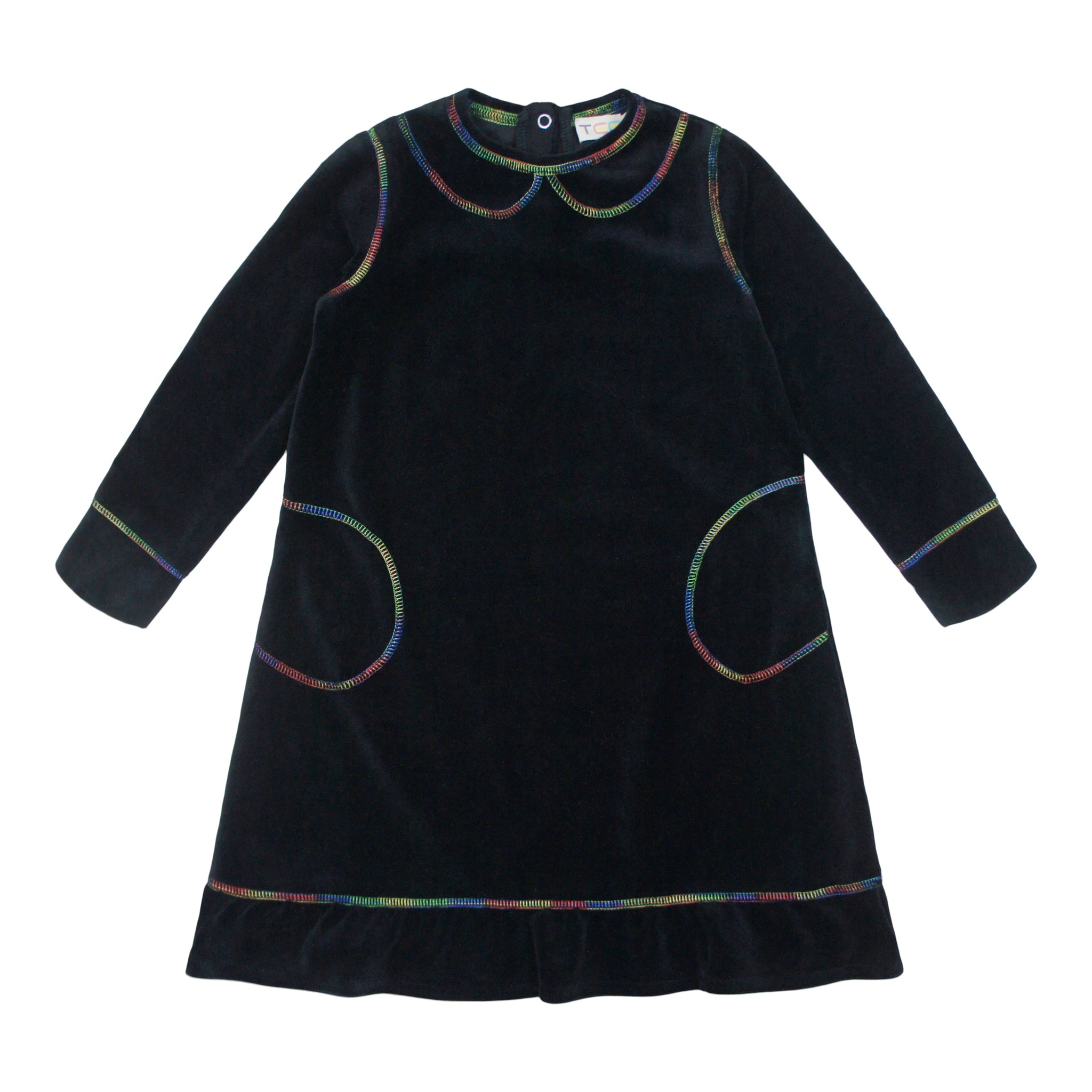Teela Black Zig Zag Stitch Velour Nightgown
